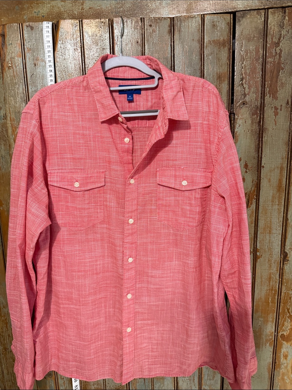 Men's Red Textured Button-Up Shirt